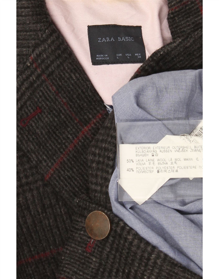 Jaqueta blazer feminina Zara com 1 botão Reino Unido 14 grande lã xadrez cinza