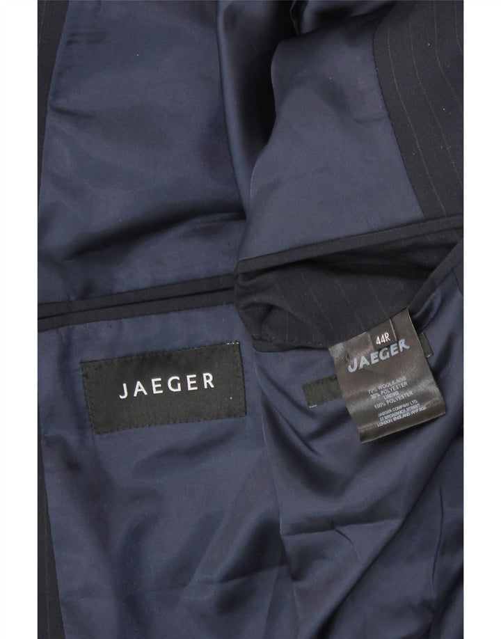 Jaqueta blazer masculina JAEGER com 2 botões Reino Unido 44 2XL lã listrada azul marinho