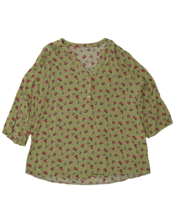 F.D.Joseph Pulôver feminino manga 3/4 UK 18 XL verde floral viscose