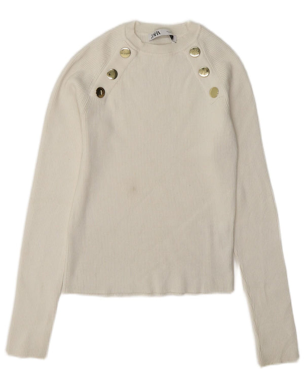 Zara Suéter feminino cropped com gola canoa Reino Unido 12 viscose branca média