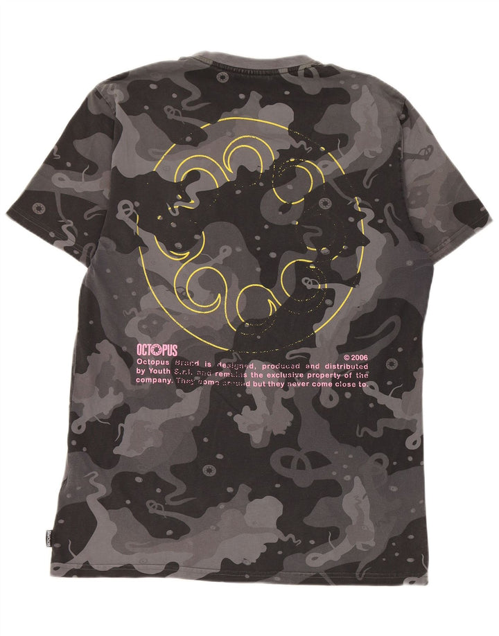 Camiseta gráfica masculina Octopus Top algodão camuflado cinza médio