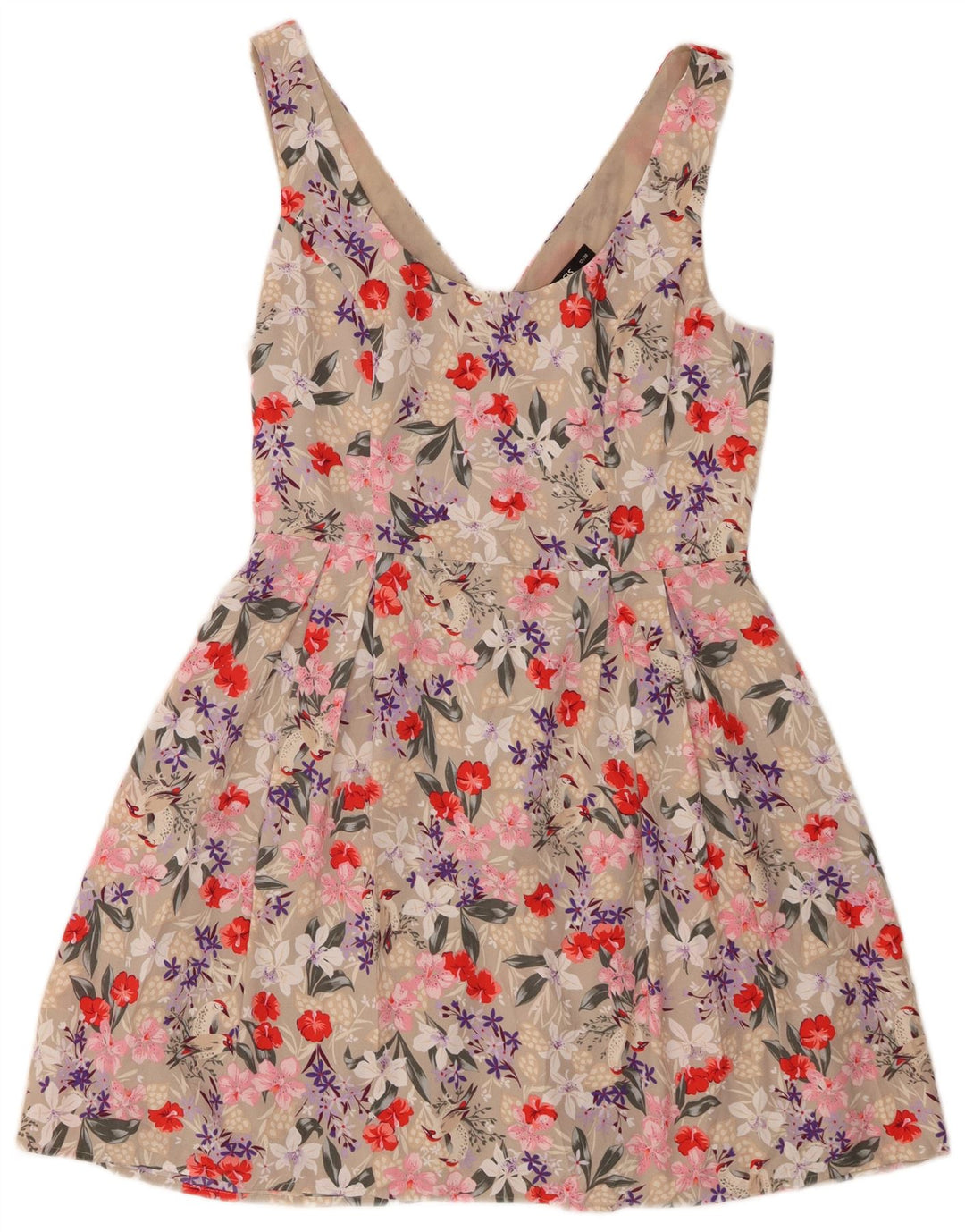 Vestido de verão feminino Oasis UK 12 poliéster floral bege médio