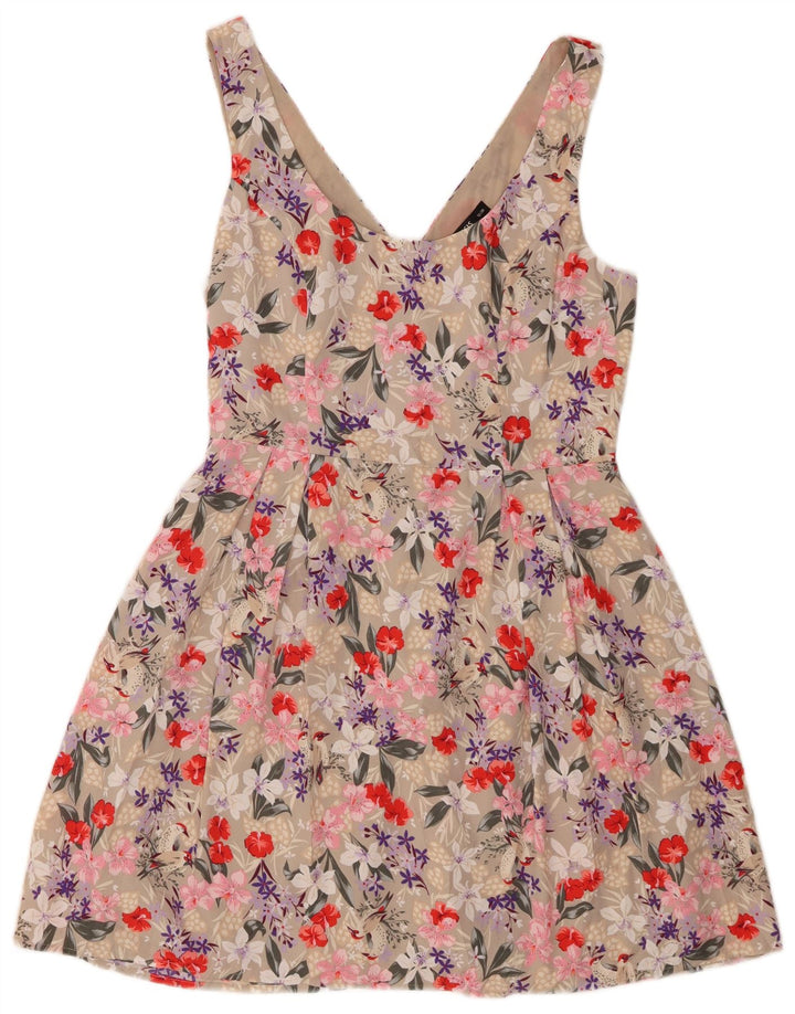 Vestido de verão feminino Oasis UK 12 poliéster floral bege médio