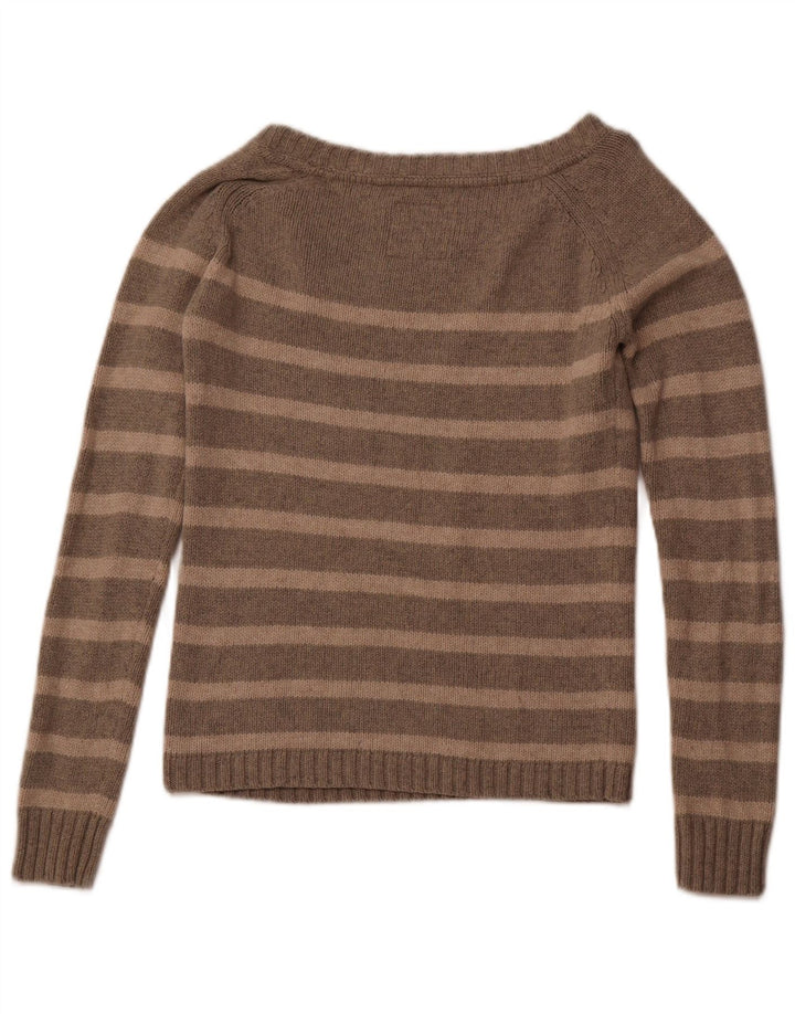 Suéter feminino FAT FACE com gola canoa UK 12 listrado cinza médio