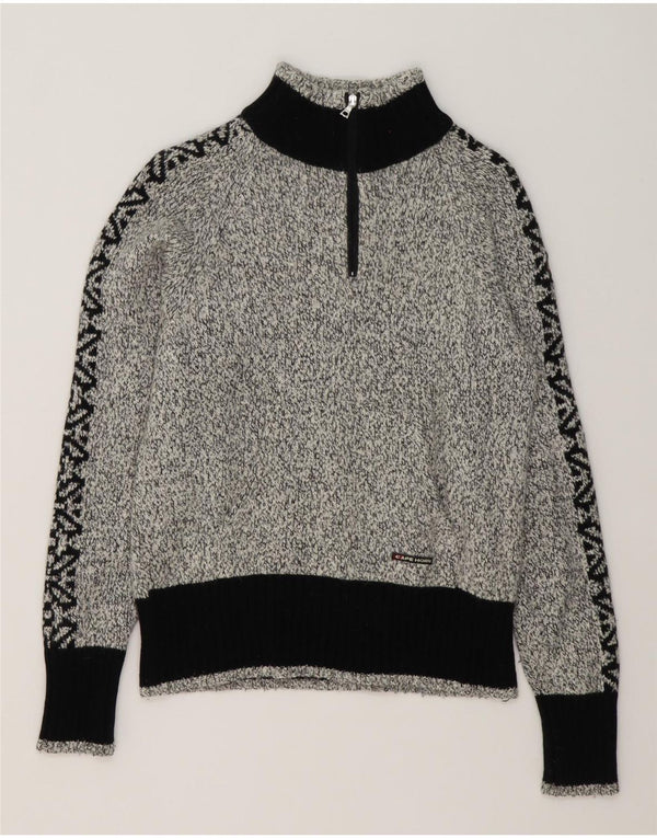 Suéter masculino Cape Horn com zíper e gola grande cinza colorblock angorá