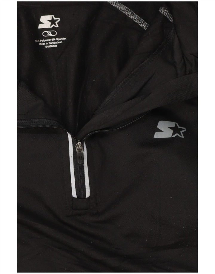 STARTER Mens Zip Neck Pulôver Treino Top XL Preto Listrado Poliéster
