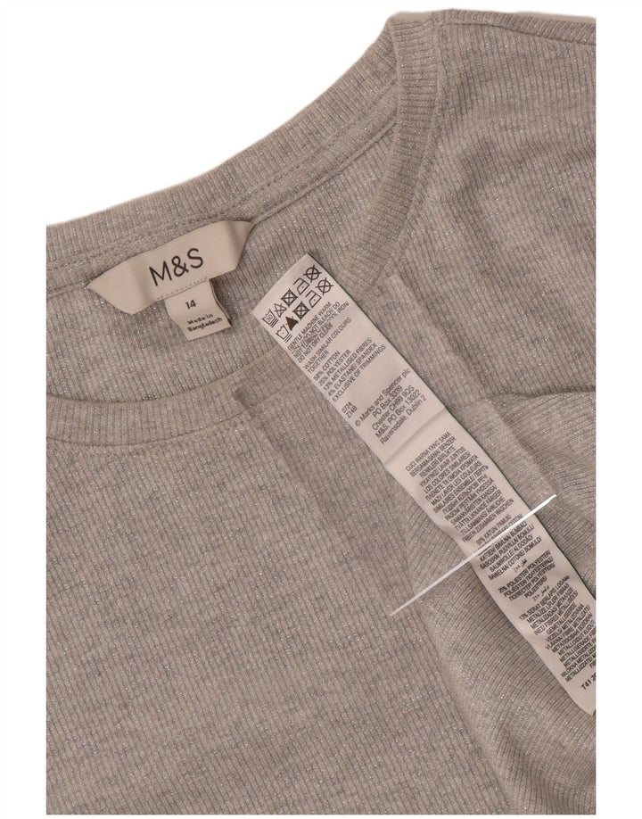 Top feminino Marks & Spencer manga comprida Reino Unido 14 algodão cinza médio