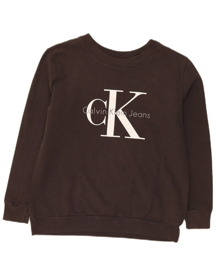 Calvin Klein Jeans Masculino moletom gráfico jumper pequeno algodão marrom