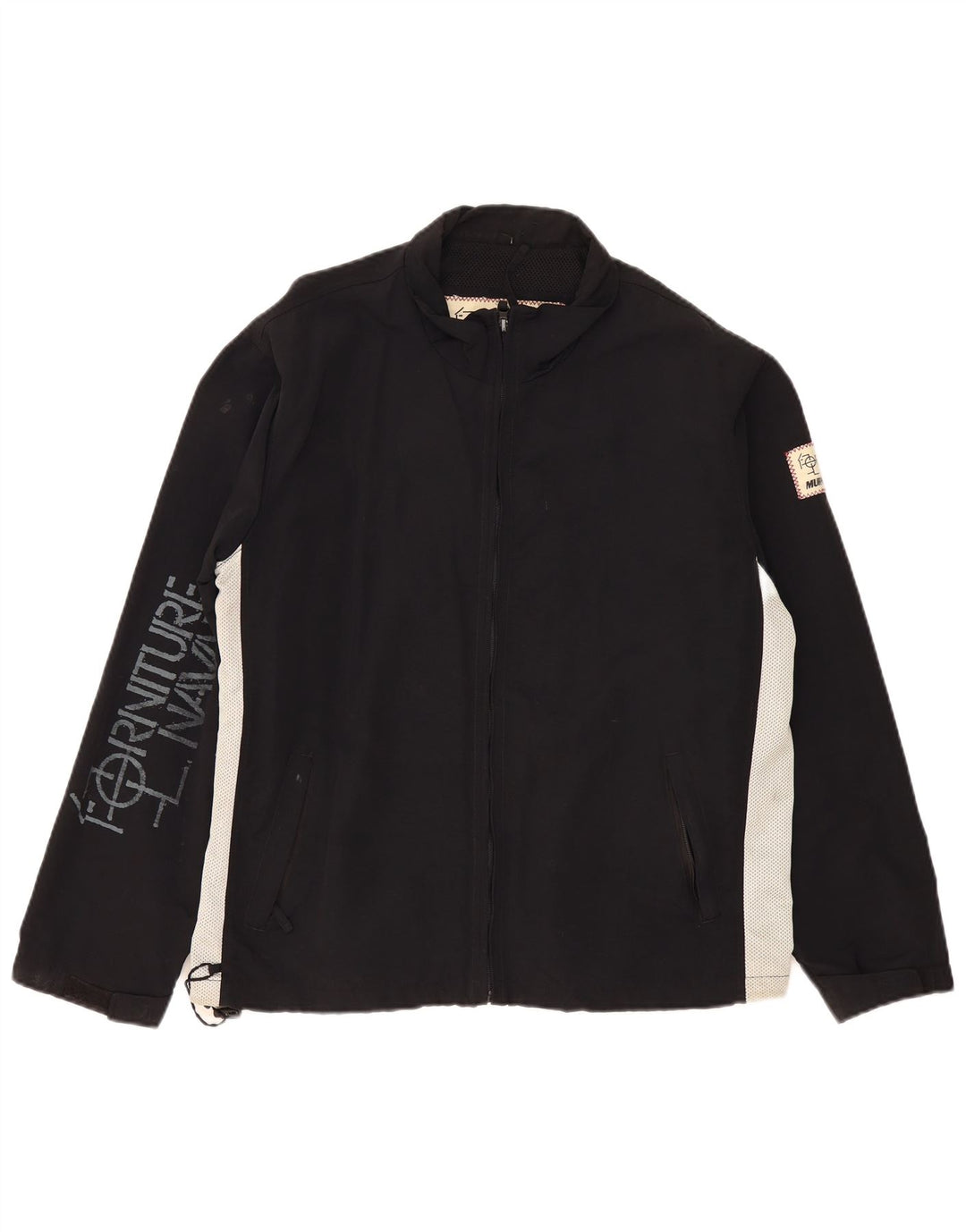 Jaqueta de chuva masculina Murphy & Nye gráfica Reino Unido 40 grande bloco colorido preto de nylon