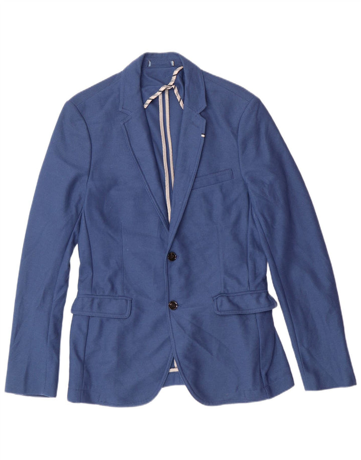 Jaqueta blazer masculina ZARA com 2 botões EU 50 poliéster azul médio