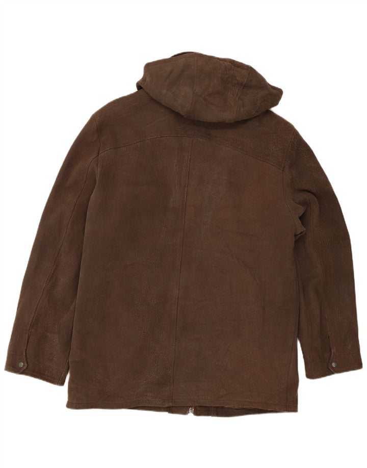 Jaqueta de couro masculina vintage com capuz IT 48 marrom médio