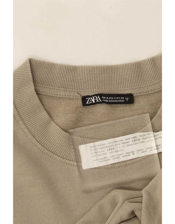 Zara moletom feminino oversized jumper UK 10 pequeno algodão cáqui