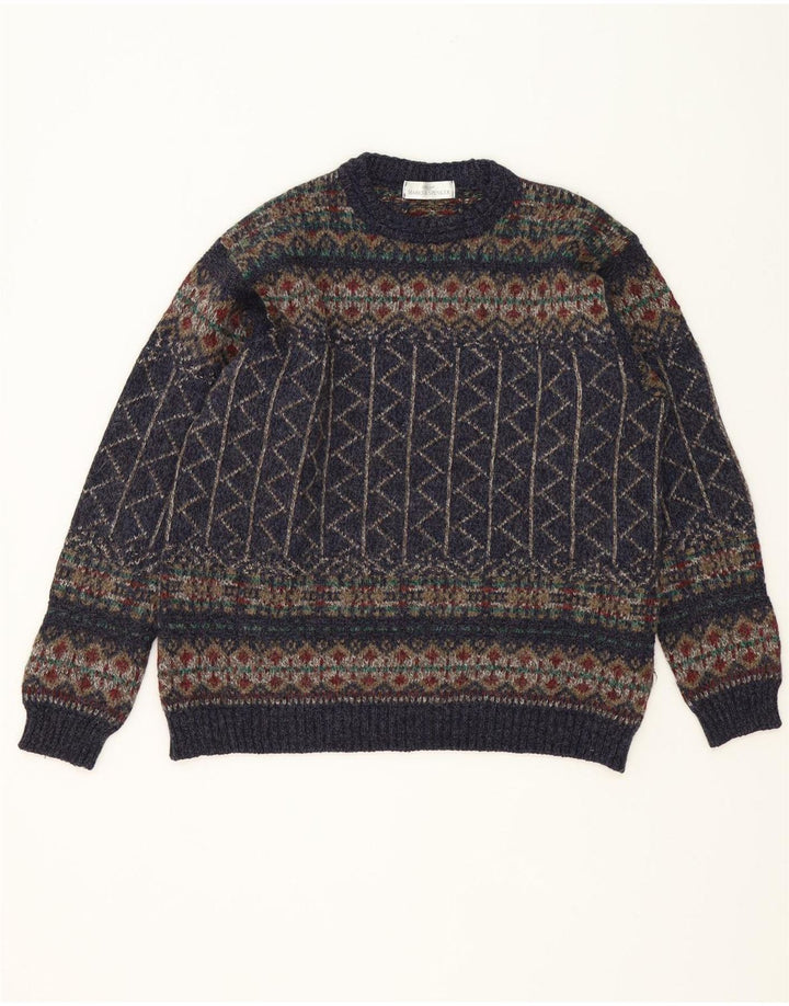 Suéter masculino Marks & Spencer com gola redonda, médio azul marinho Fair Isle