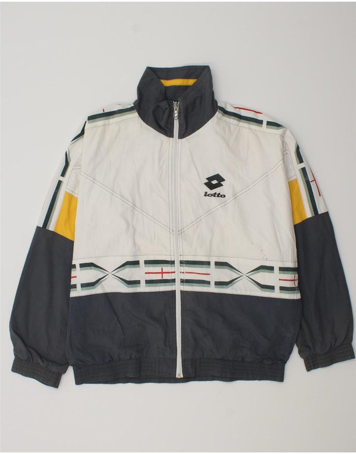 LOTTO masculino solto ajuste agasalho gráfico jaqueta superior pequeno bloco colorido branco