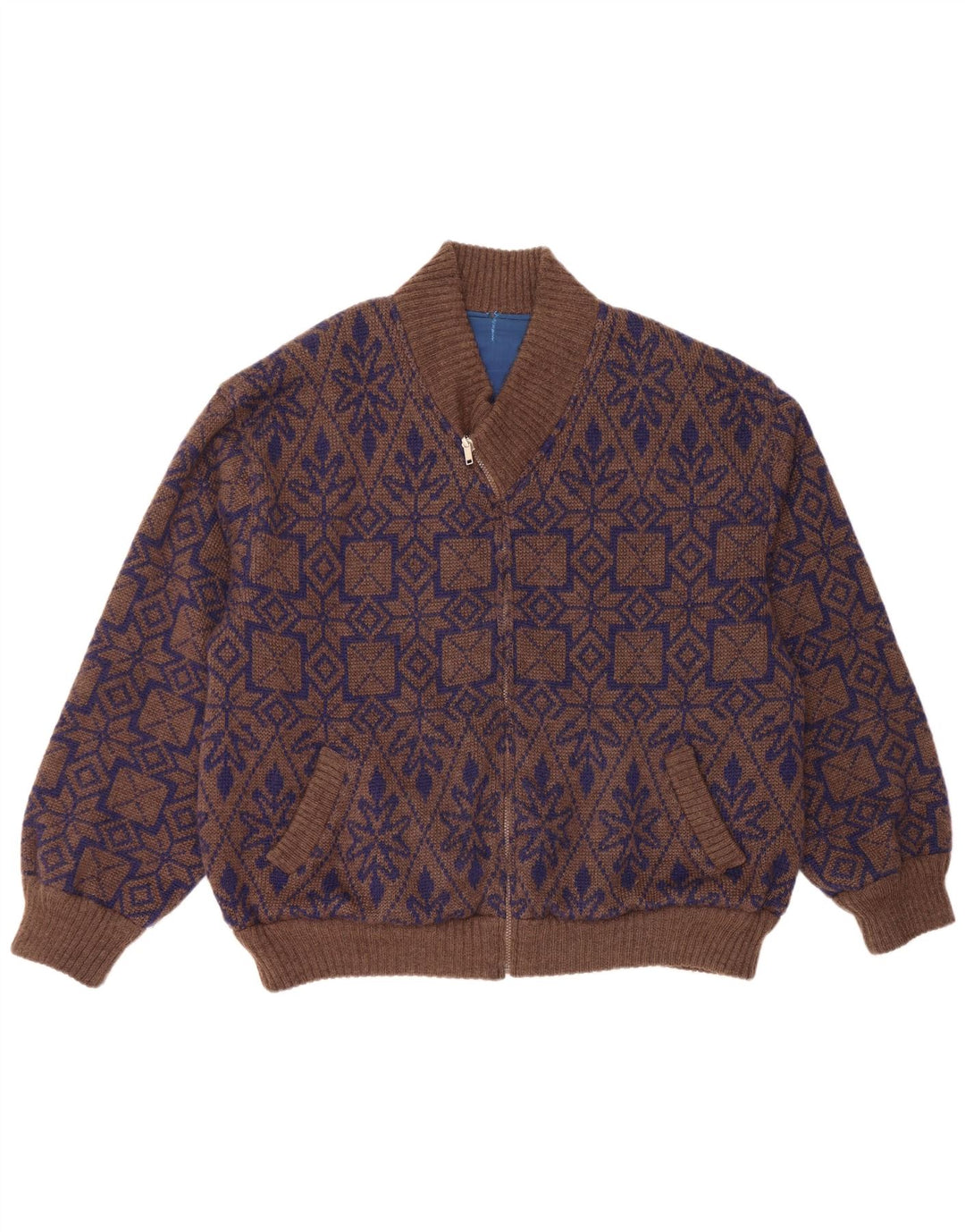 Suéter cardigã masculino reversível VINTAGE XL marrom Fair Isle
