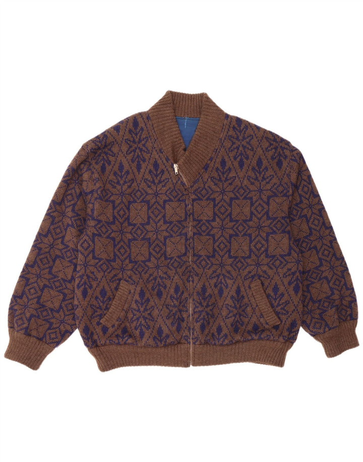 Suéter cardigã masculino reversível VINTAGE XL marrom Fair Isle