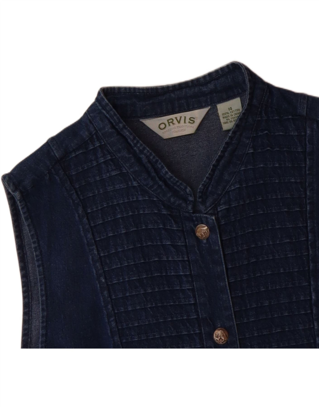 ORVIS Womens Sleeveless Denim Shirt US 14 XL Blue Cotton Vintage Orvis and Second-Hand Orvis from Messina Hembry 