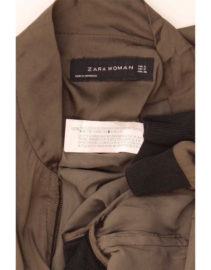 Zara Womens Oversized Bomber Jacket UK 10 Small Khaki Colourblock Poliéster