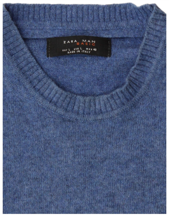 Zara Suéter masculino com gola redonda grande azul