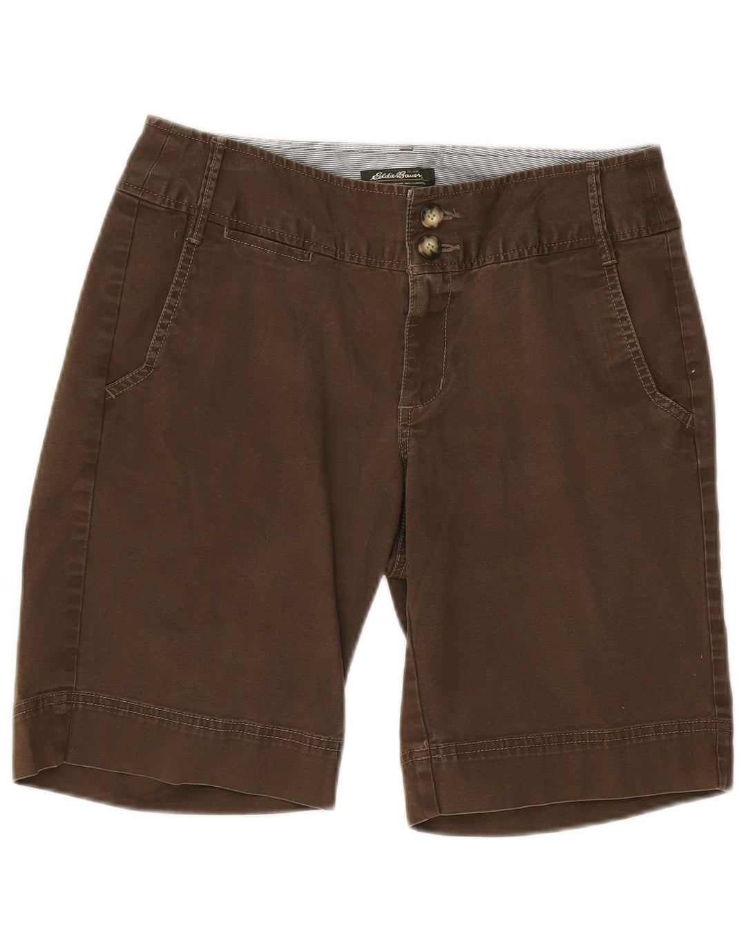 EDDIE BAUER Shorts feminino Blakely Fit Chino EUA 6 médio W30 algodão marrom