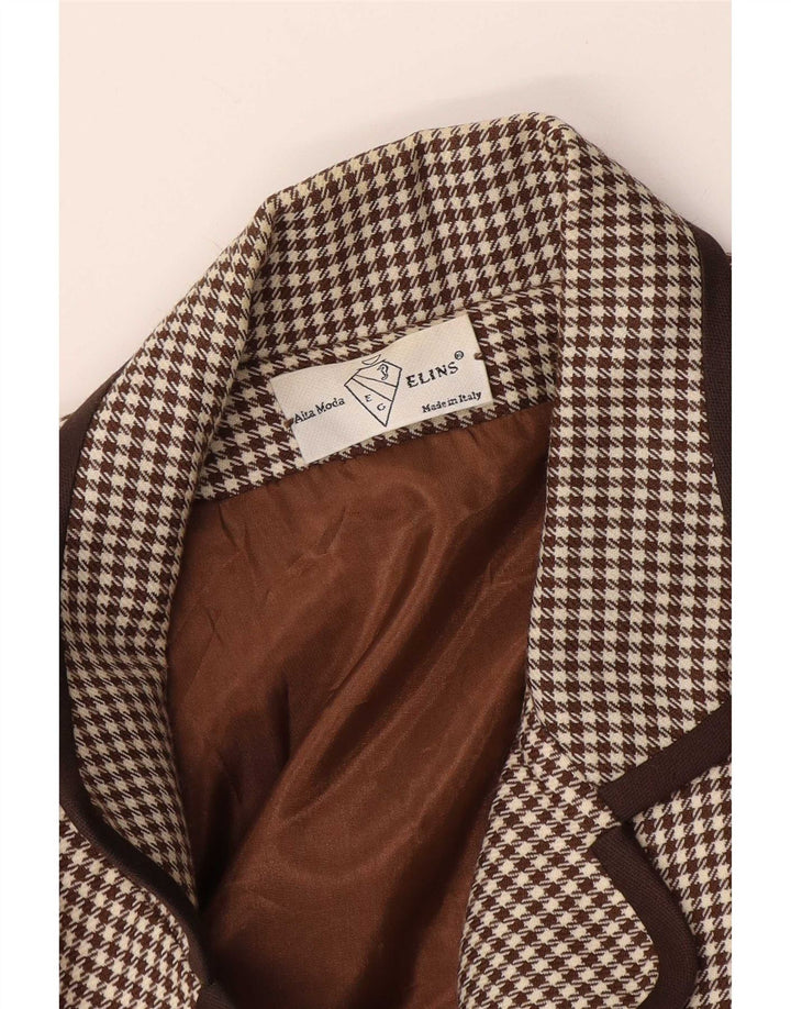 Casaco feminino de peito duplo Alta Moda Reino Unido 8 pequeno marrom houndstooth