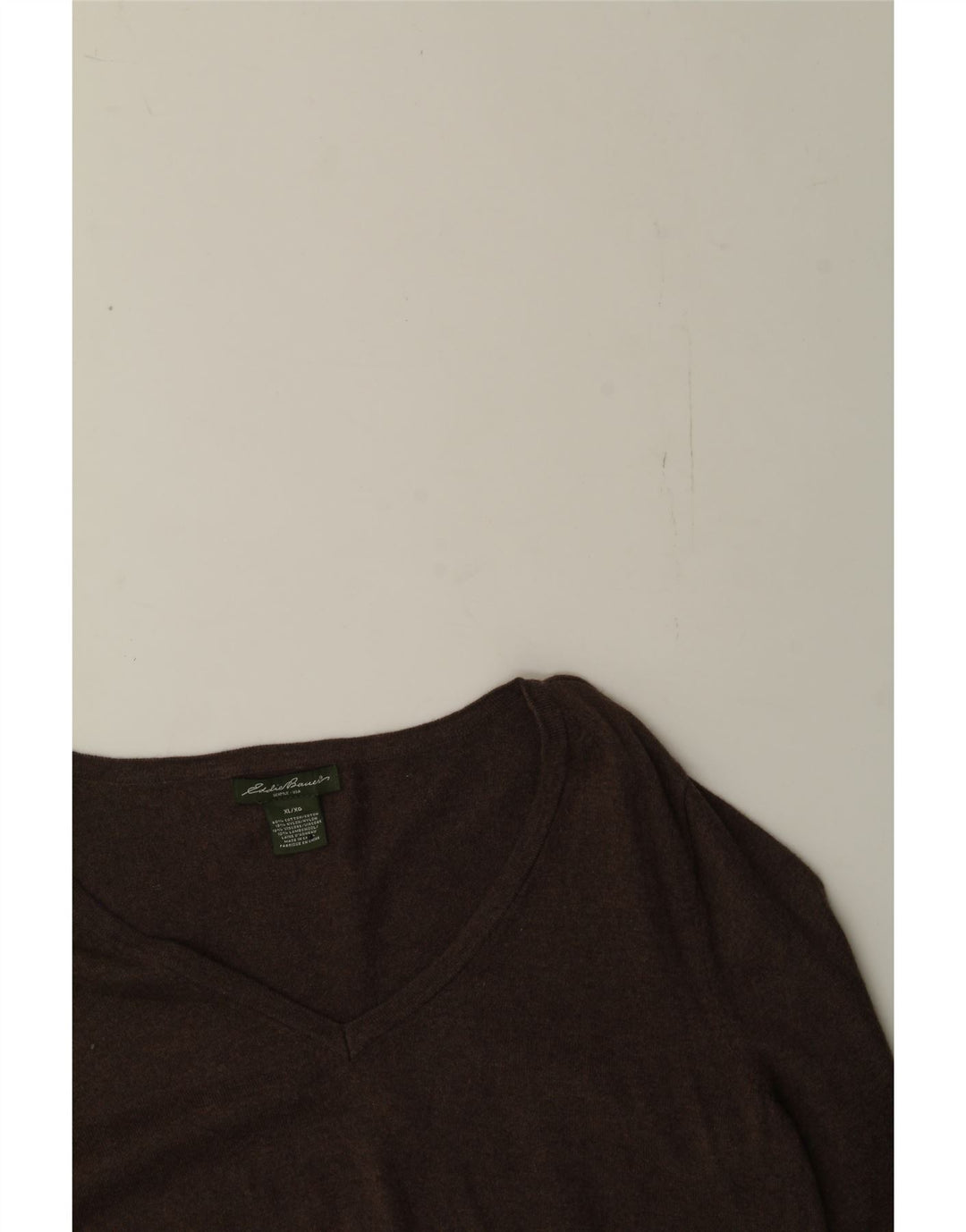 EDDIE BAUER Womens Seattle V-Neck Jumper Sweater UK 18 XL Brown Cotton Vintage Eddie Bauer and Second-Hand Eddie Bauer from Messina Hembry 