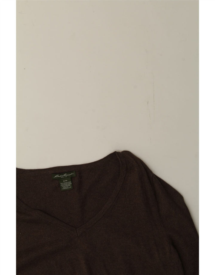 EDDIE BAUER Womens Seattle V-Neck Jumper Sweater UK 18 XL Brown Cotton Vintage Eddie Bauer and Second-Hand Eddie Bauer from Messina Hembry 