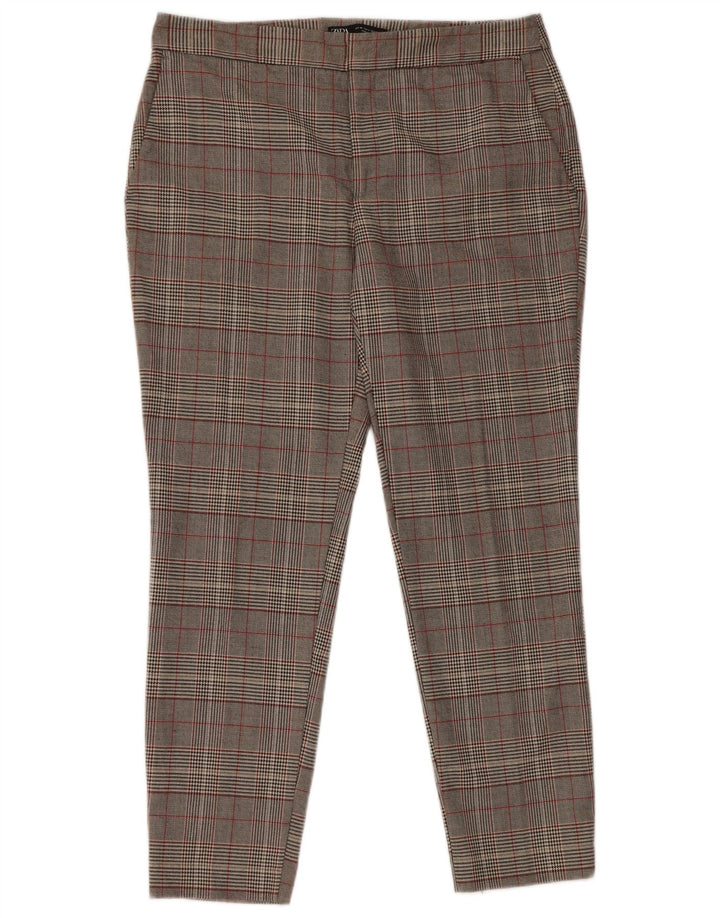 Zara Calça Chino Feminina Slim EU 40 Médio W30 L27 Cinza Houndstooth