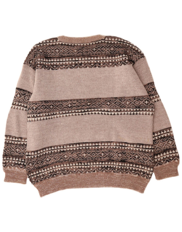 Suéter vintage masculino com gola redonda XL cinza Fair Isle acrílico