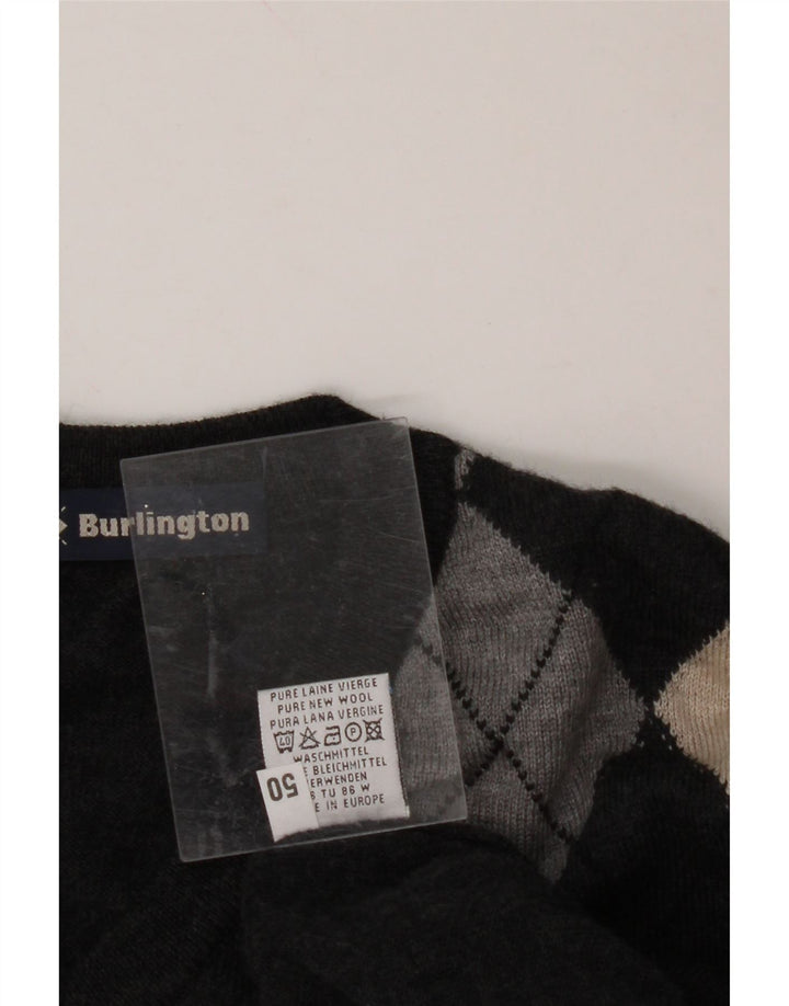 Suéter masculino BURLINGTON com decote em V IT 50 cinza médio Argyle/Diamante