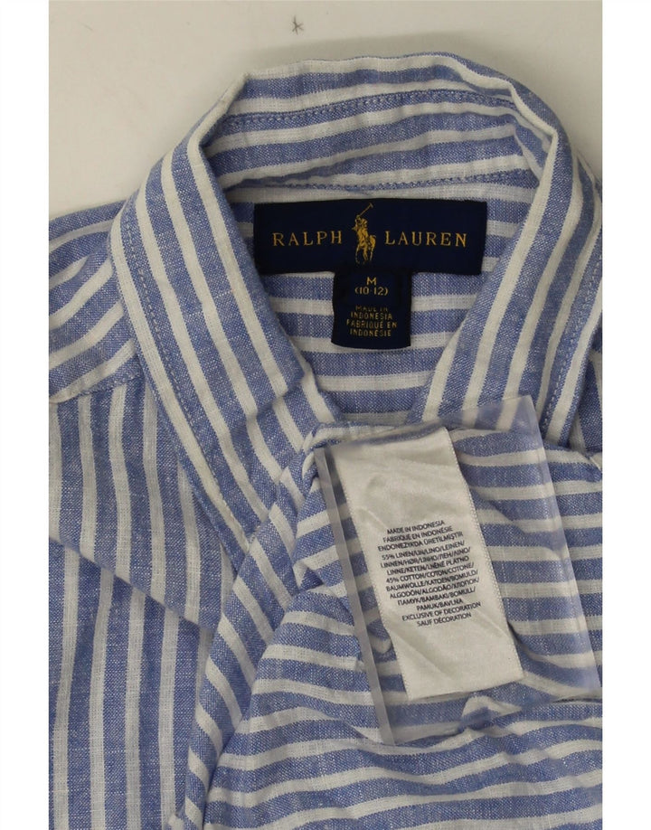 Camisa masculina Ralph Lauren 10-11 anos linho listrado azul médio