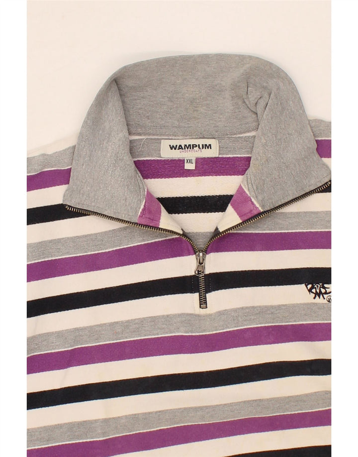 WAMPUM Womens Zip Neck Jumper Sweater UK 20 2XL Purple Striped Vintage Wampum and Second-Hand Wampum from Messina Hembry 