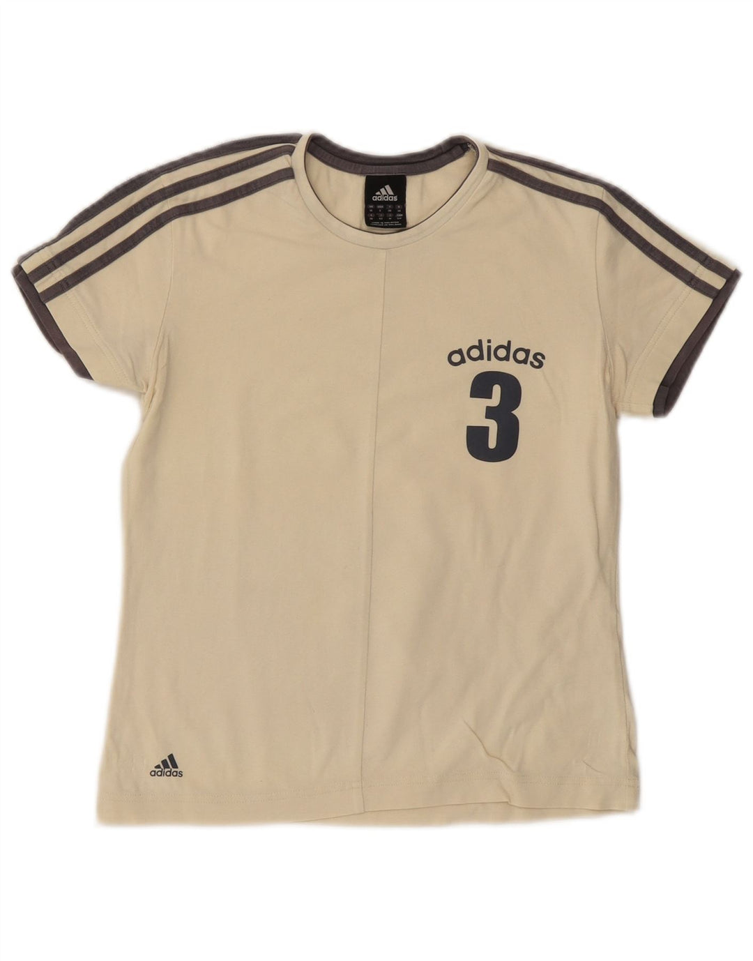 ADIDAS Womens Graphic T-Shirt Top UK 10 Pequeno Off White Algodão