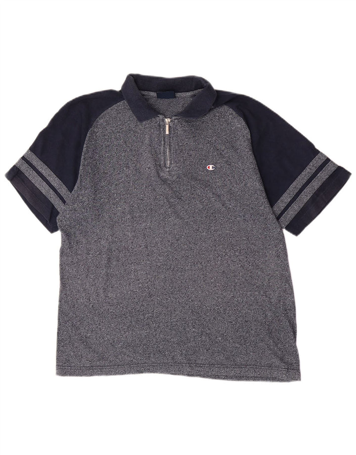 Camisa polo masculina Champion médio azul marinho colorblock algodão
