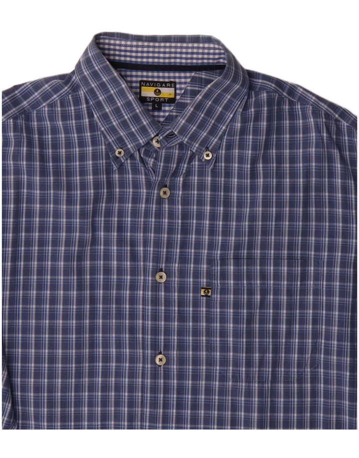 Camisa masculina Navigare grande algodão xadrez azul