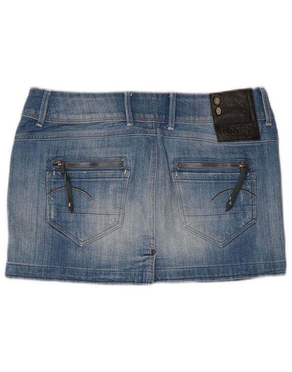Saia jeans feminina G-Star cintura baixa envelhecida W27 algodão azul pequeno