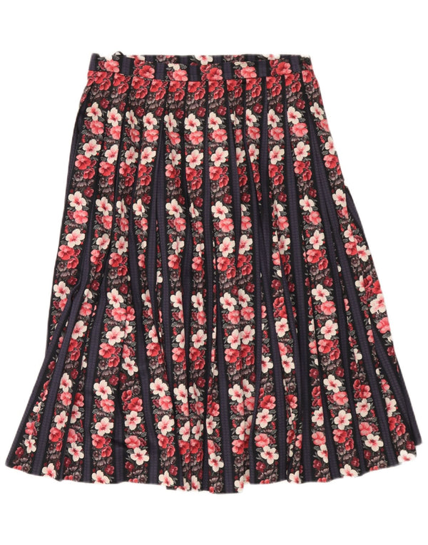 Saia plissada feminina vintage W30 média floral multicolorida