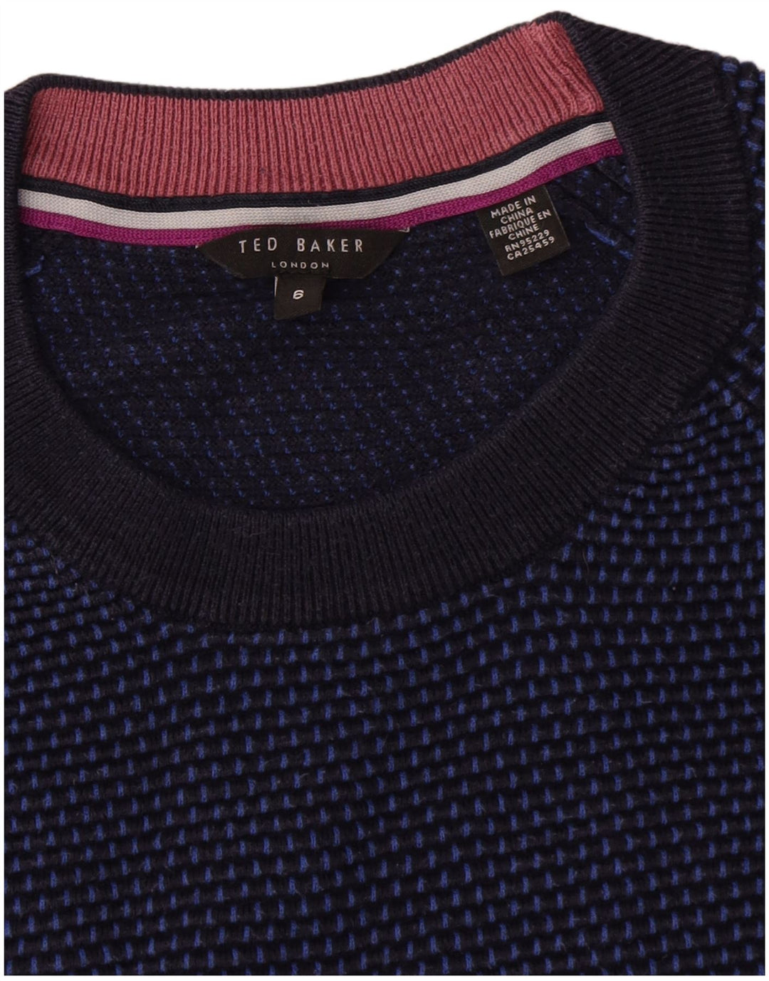 Suéter masculino Ted Baker com gola redonda tamanho 6 2XL azul marinho colorblock