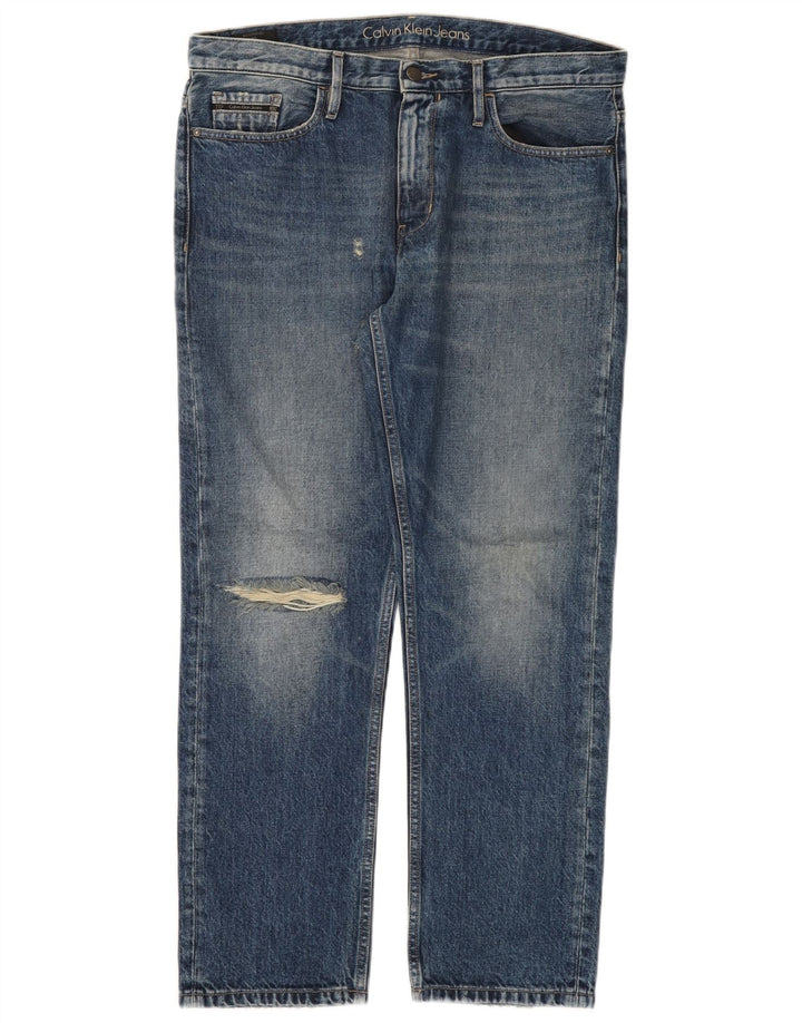 CALVIN KLEIN Masculino Boyfriend Distressed Straight Jeans W30 L30 Algodão Azul