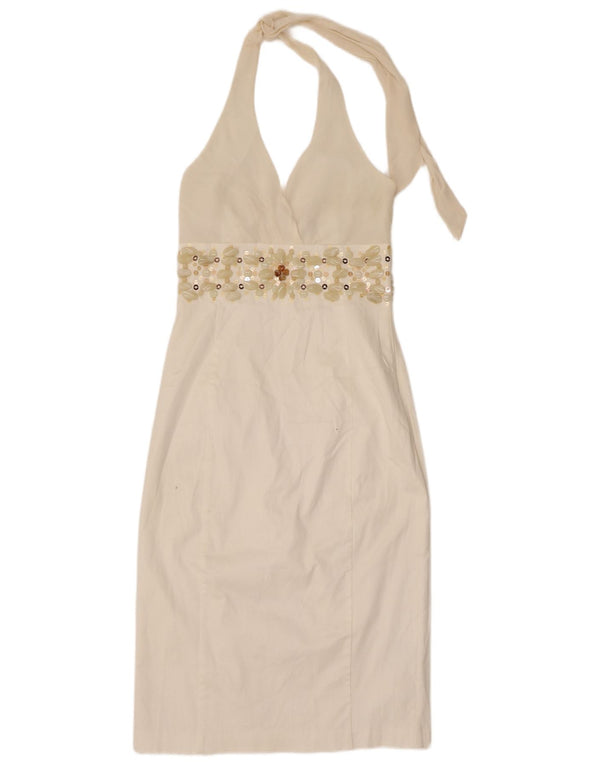Vestido feminino Coast Halter UK 8 pequeno off white seda