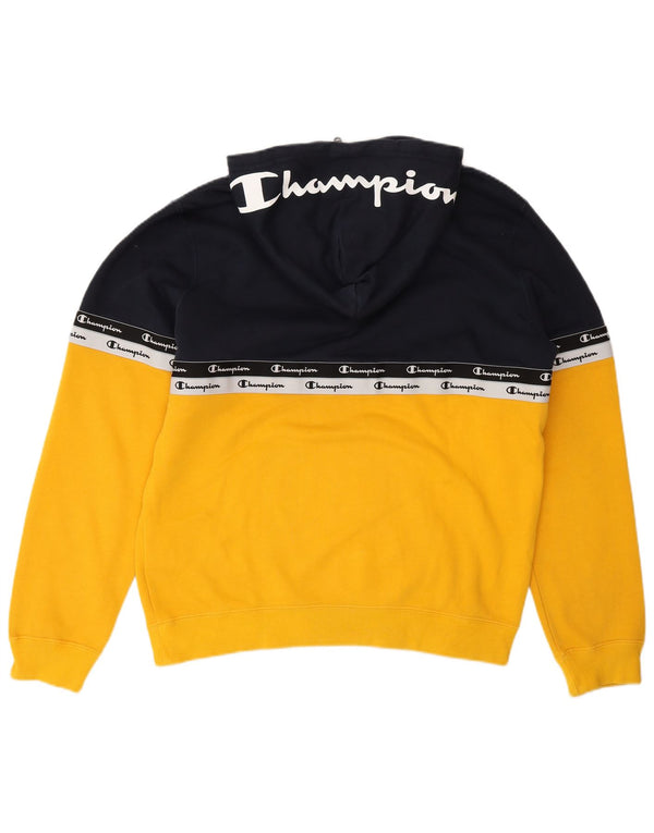 Jumper masculino com capuz e gola com zíper gráfico Champion médio amarelo colorblock