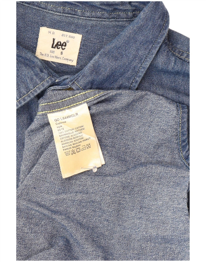 Camisa jeans masculina Lee pequena azul algodão