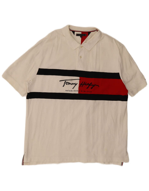 Camisa polo masculina Tommy Hilfiger gráfica 2XL algodão colorblock branco