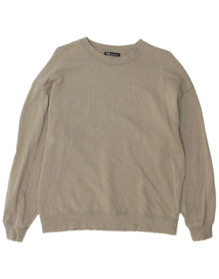 Zara Moletom Masculino Jumper Médio Algodão Cáqui
