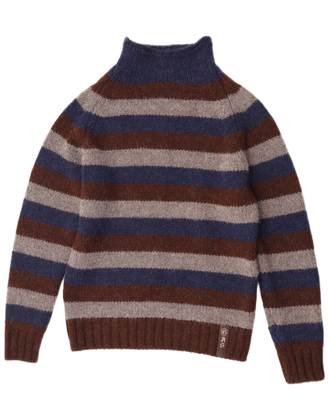 Suéter masculino com gola tartaruga a gás, grande lã virgem listrada multicolorida