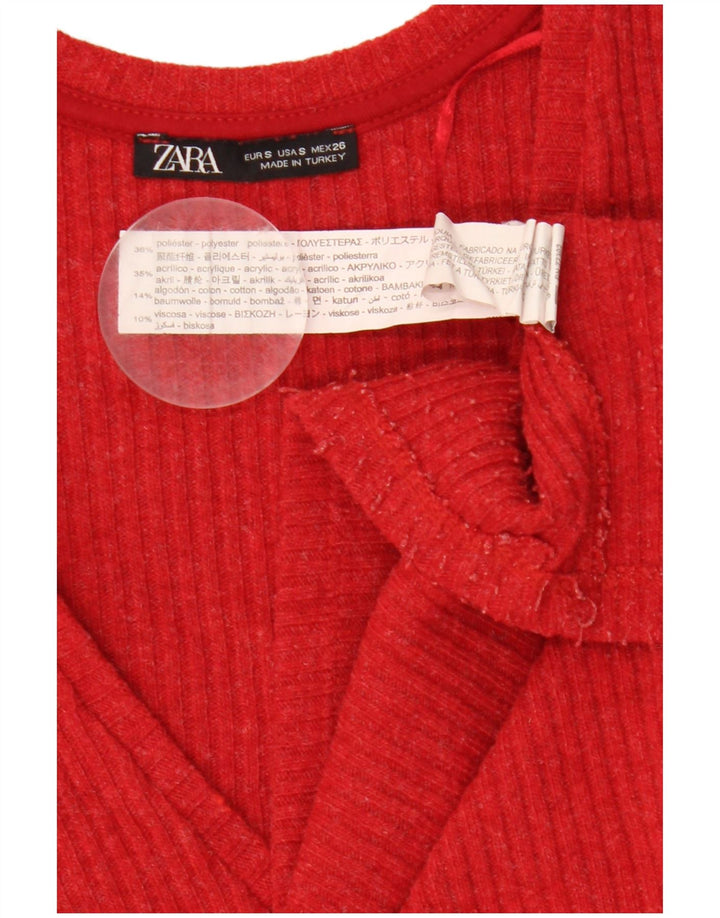 Vestido jumper feminino Zara de manga comprida Reino Unido 10 pequeno poliéster vermelho