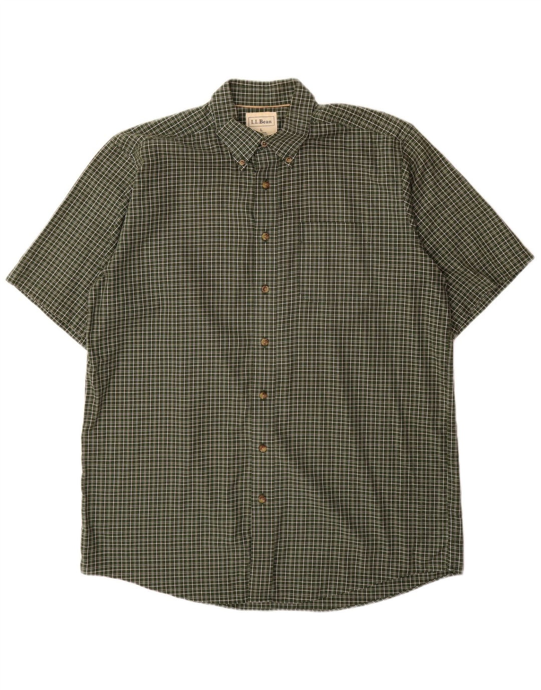 Camisa masculina alta de manga curta L.L.BEAN grande algodão xadrez cáqui