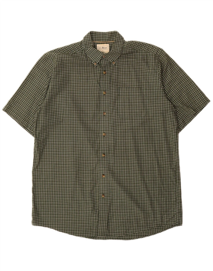 Camisa masculina alta de manga curta L.L.BEAN grande algodão xadrez cáqui