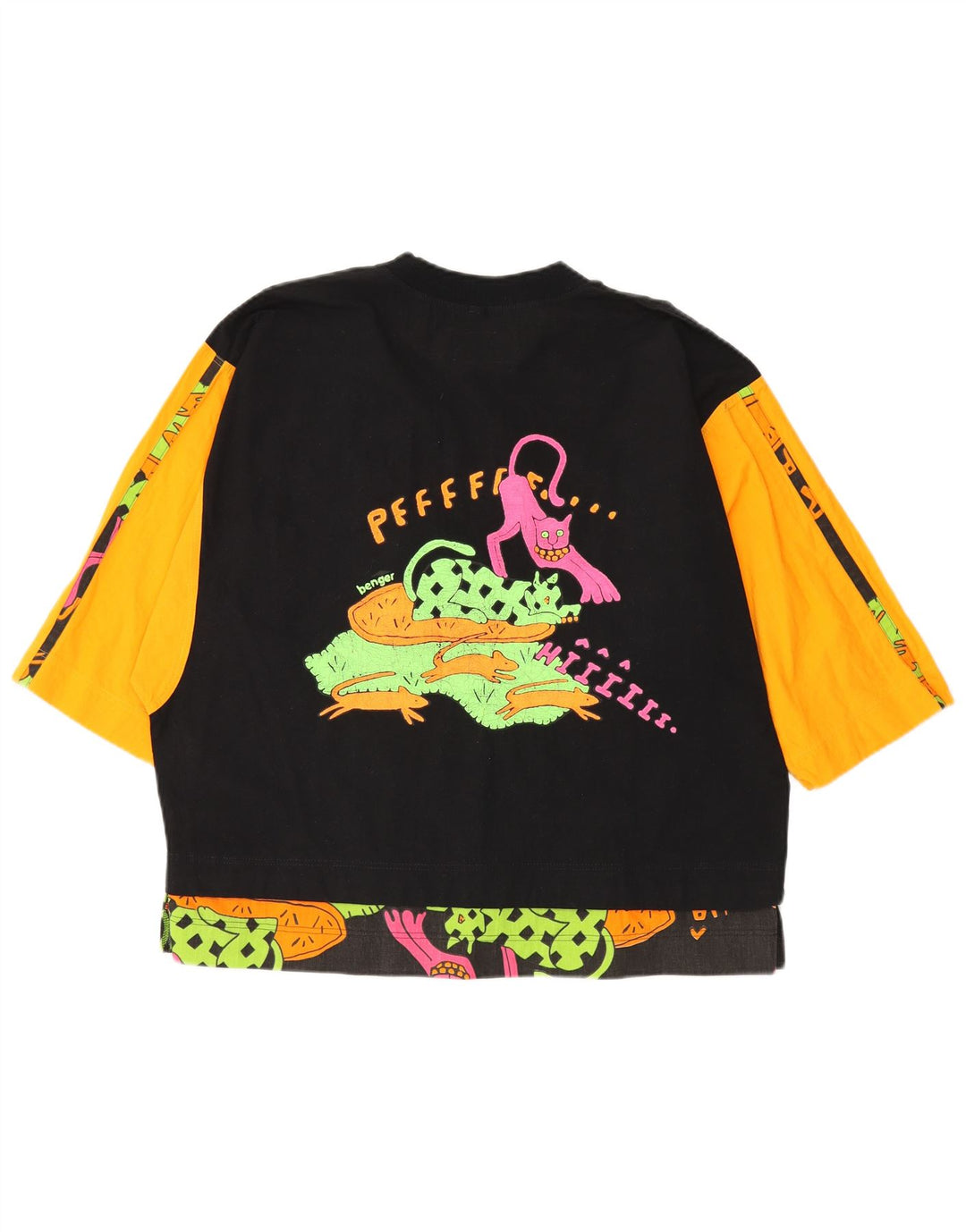 Top gráfico feminino BENGER manga 3/4 EU 38 bloco colorido preto médio