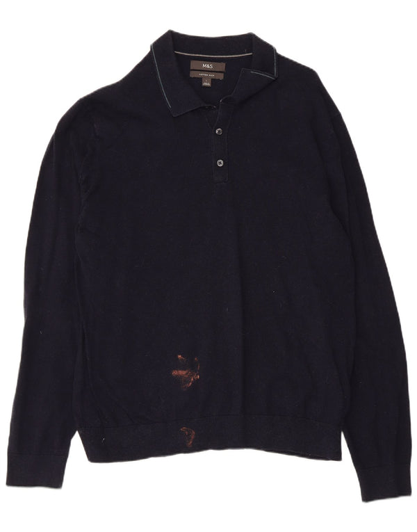 Marks & Spencer Mens Polo Neck Jumper Sweater Large Navy Blue Cotton